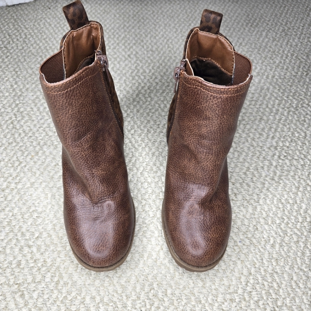 Mia Little Pratt Cognac/Leopard Print Ankle Booties Size 1